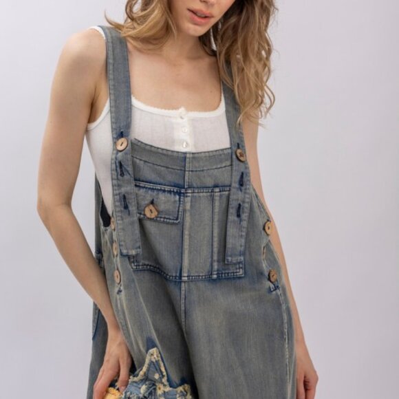 Patchwork Denim Bib Overalls - Picture 14 of 16
